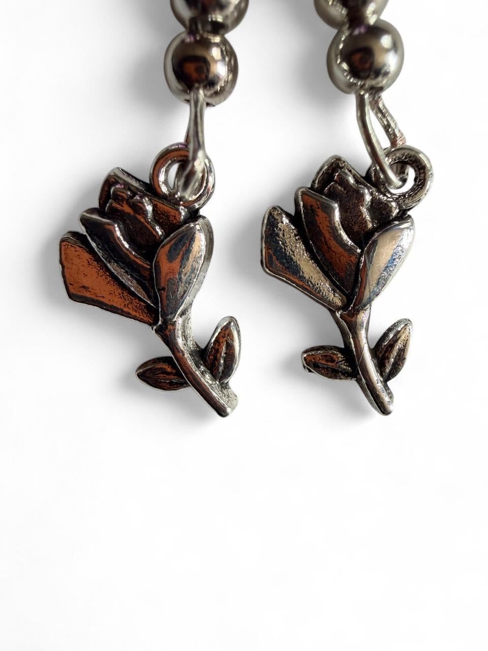 Silver Rose Dangle Earrings