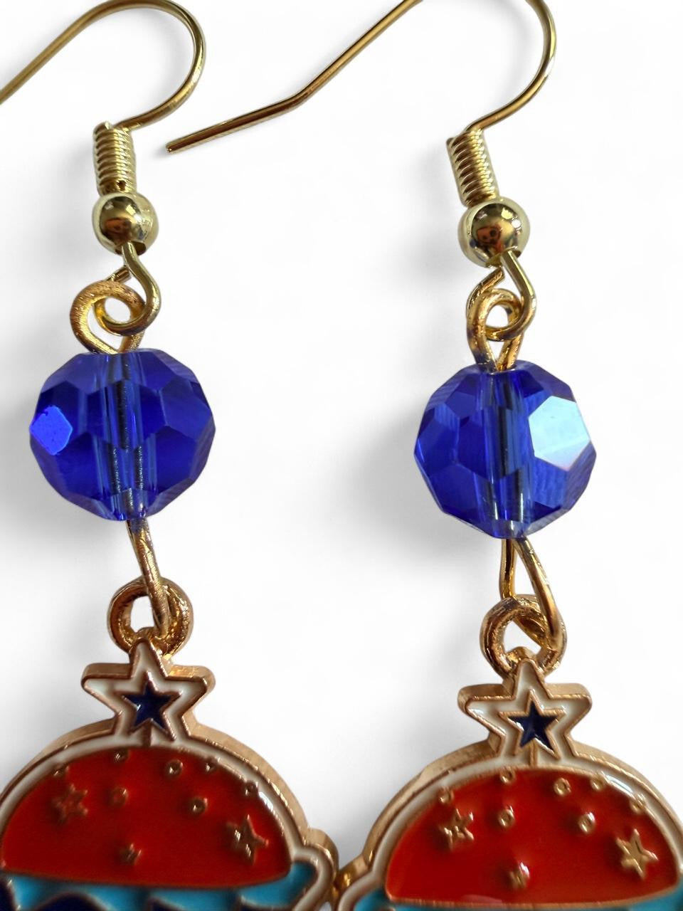End of Summer Americana Hamburger Earrings - Patriotic Star Burger Dangle