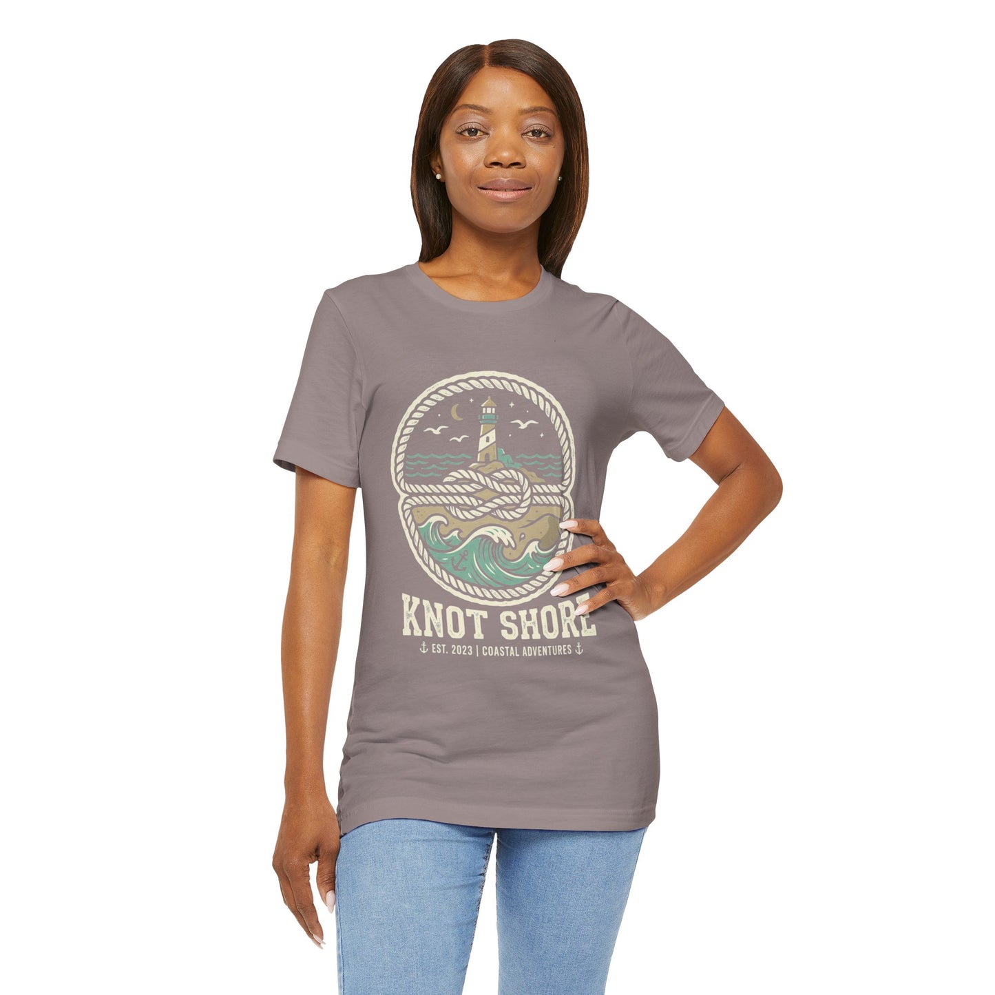 Knot Shore lighthouse rope waves T-Shirt | Coastal graphic tee