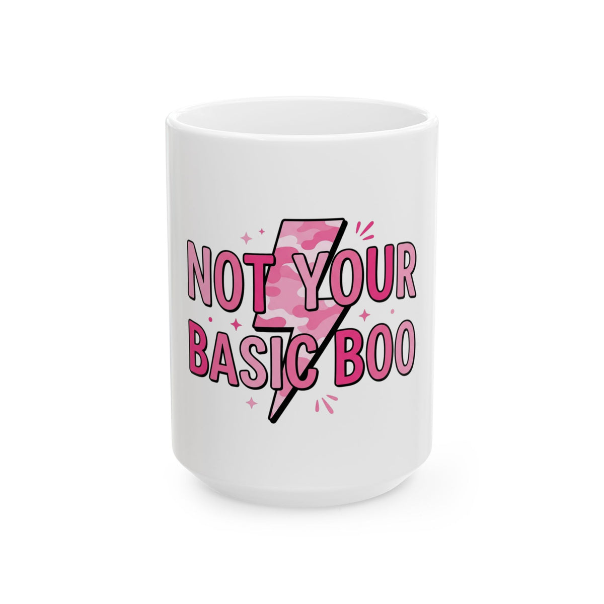 Not Your Basic Boo Mug — Pink Lightning Ceramic Coffee Cup (11oz & 15oz)