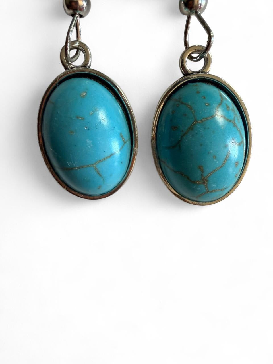 Handmade Turquoise Cabochon Dangle Earrings | Boho Silver Jewelry