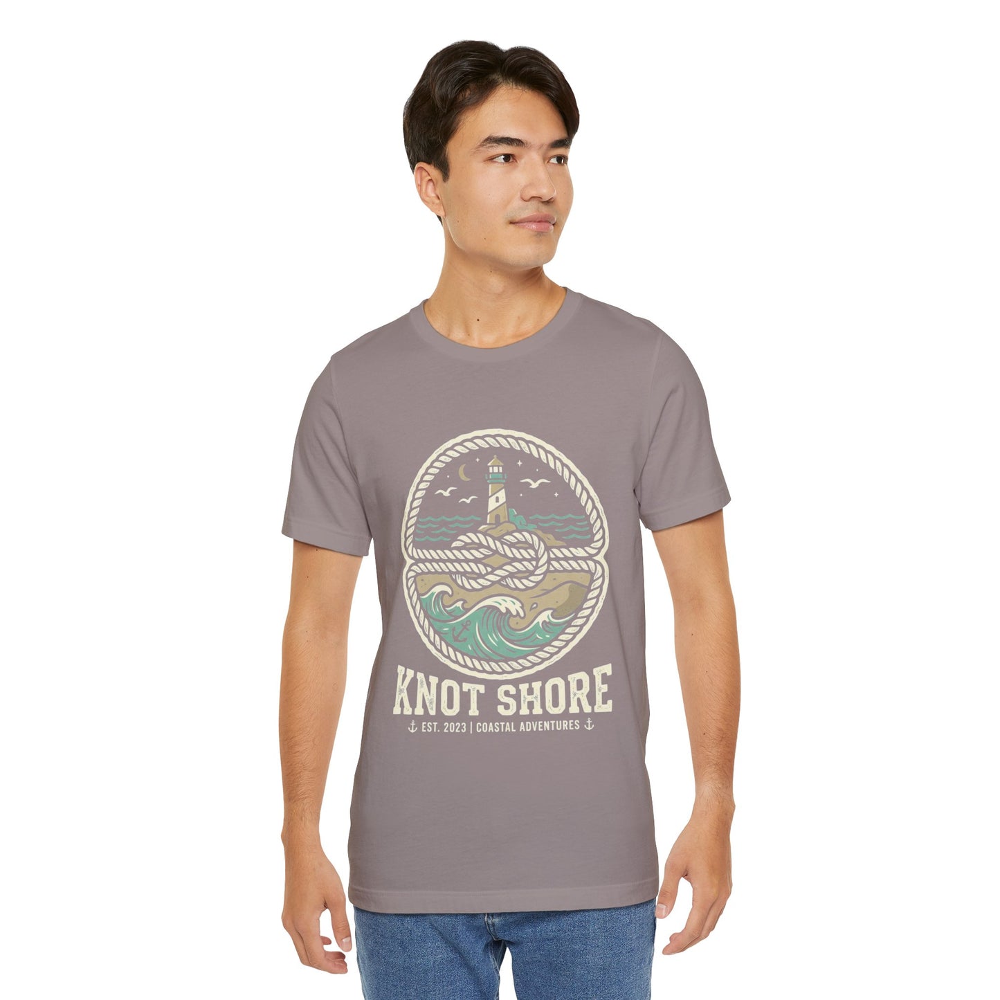 Knot Shore lighthouse rope waves T-Shirt | Coastal graphic tee