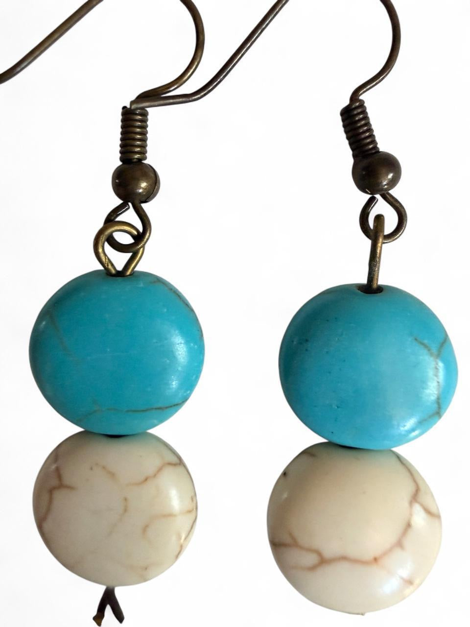 Harvest Souls – Turquoise & Cream Trail Bead Earrings