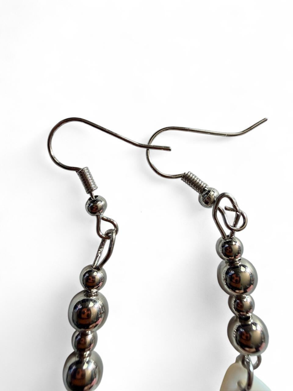 Handcrafted Mother of Pearl Style Star & Gunmetal Beaded Dangle Earrings