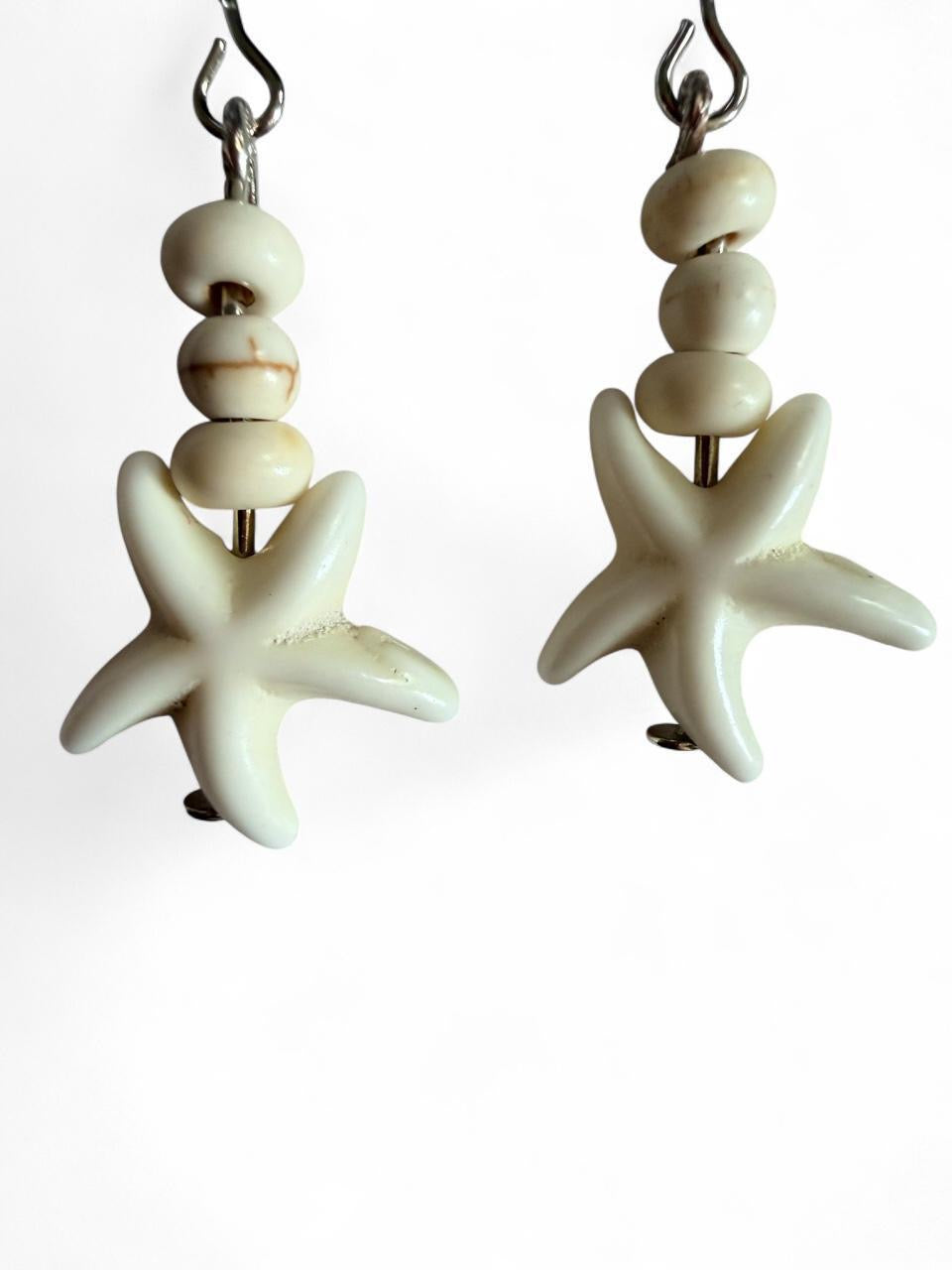 Handcrafted Cream White Minimalist Starfish Dangle Earrings