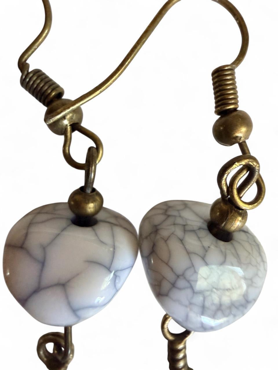 Harvest Souls – Heartstone & Bronze Feather Earrings
