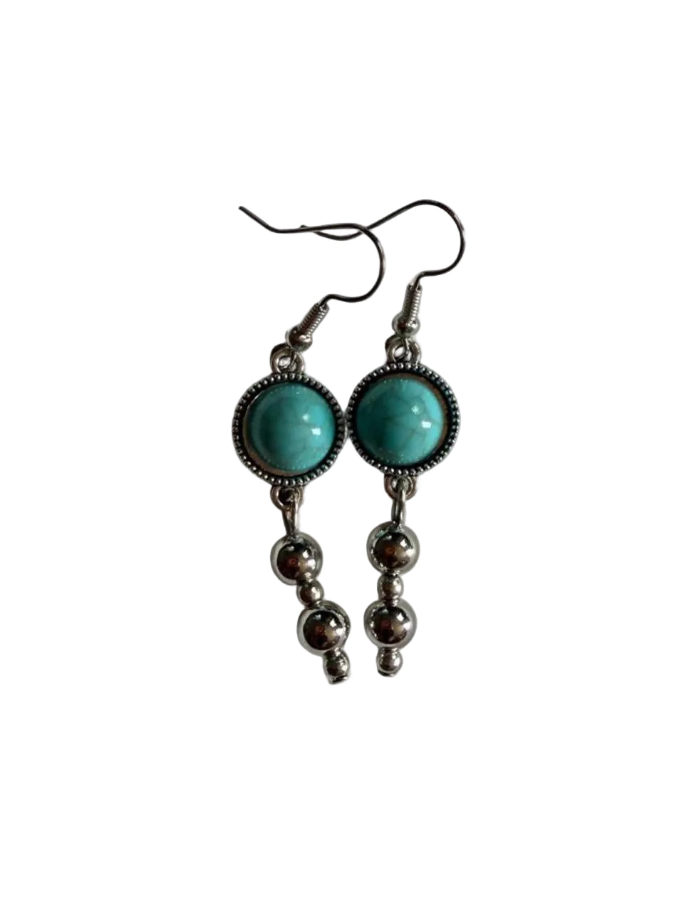 Turquoise Style Cabochon Dangle Earrings | Boho Silver Beaded Jewelry