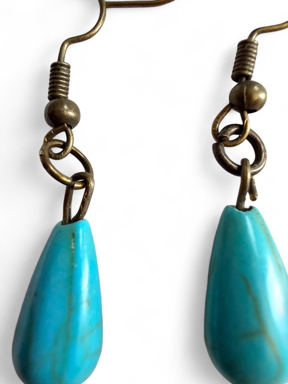 Harvest Turquoise Teardrop Leaf Earrings | Turquoise & Brass Leaf Dangle Earrings | The Harvest Souls Collection