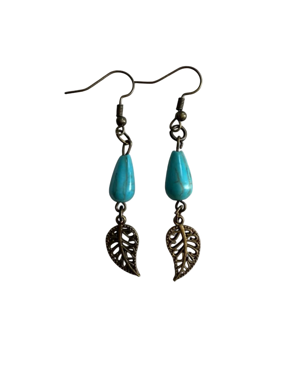 Harvest Turquoise Teardrop Leaf Earrings | Turquoise & Brass Leaf Dangle Earrings | The Harvest Souls Collection