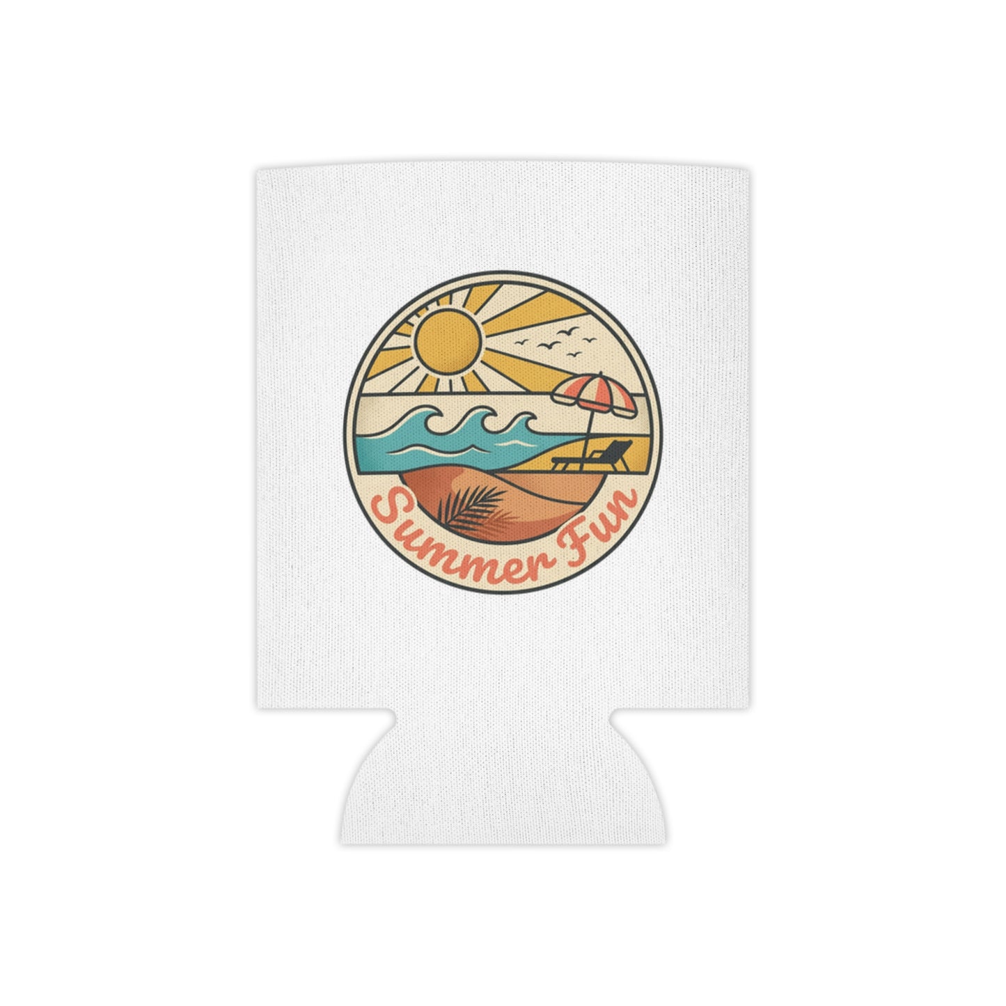 Can Cooler — "Summer Fun" Beach Scene Neoprene Beer Cozy
