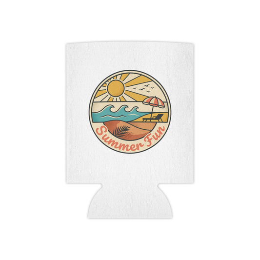 Can Cooler — "Summer Fun" Beach Scene Neoprene Beer Cozy