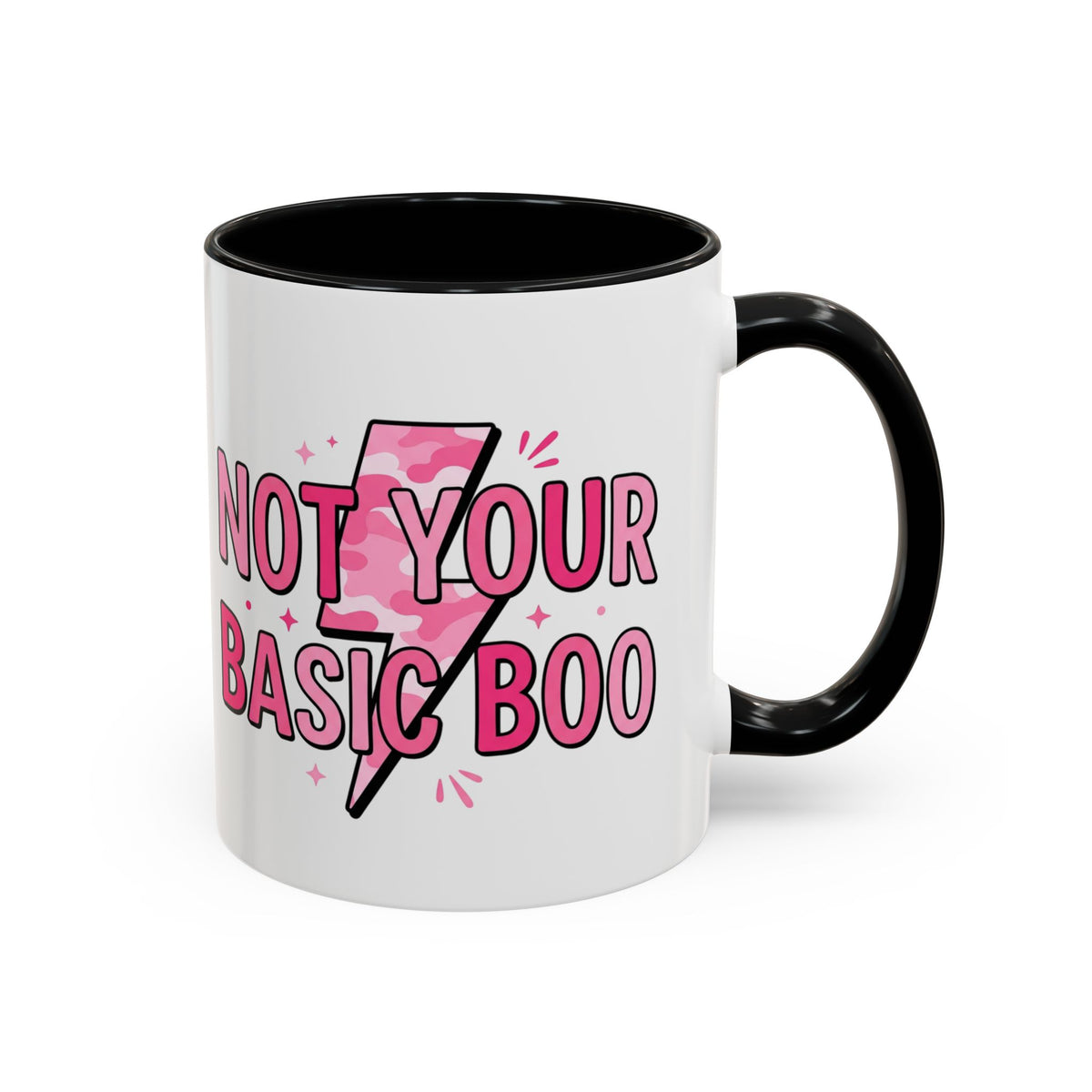 Not Your Basic Boo Coffee Mug — Cute Pink Ghost Accent Mug (11/15oz)