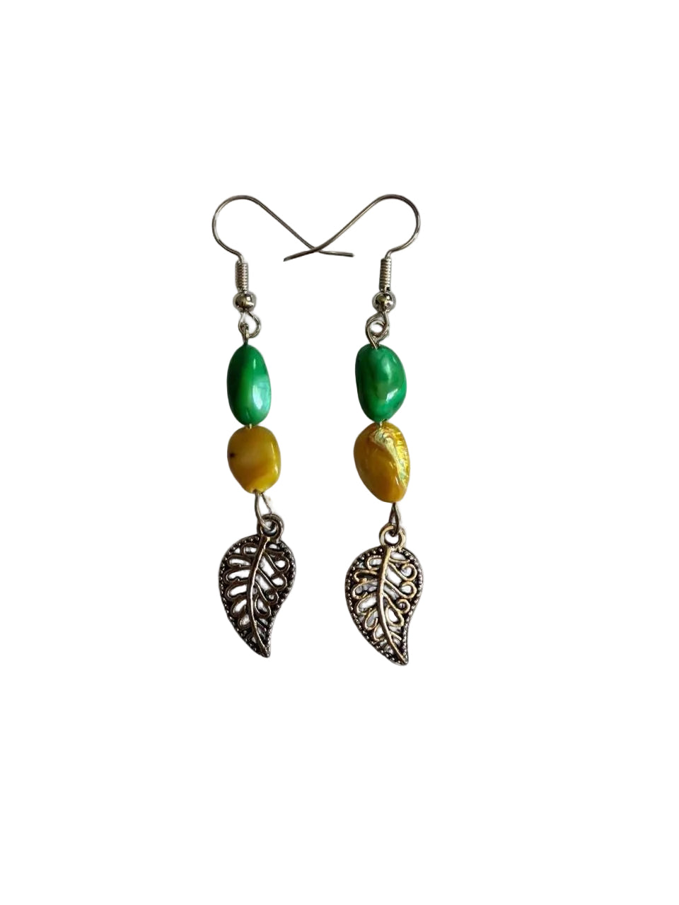 Harvest Leaf Dangle Earrings | Green & Gold Fall Leaf Earrings | The Harvest Souls Collection