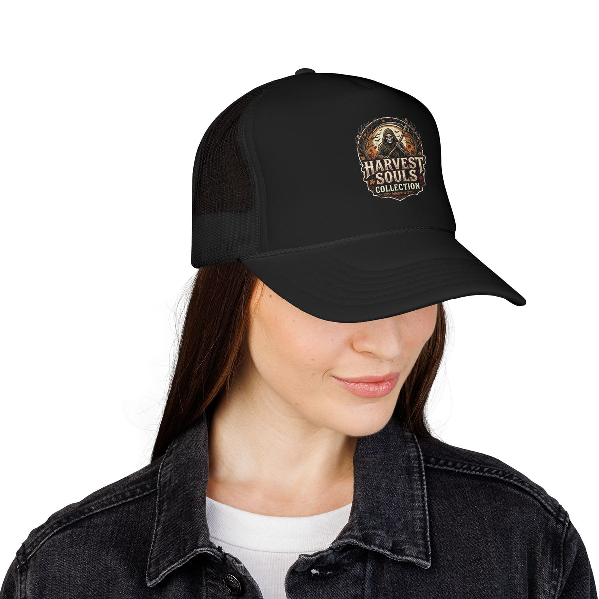 Harvest Souls Trucker Hat – Gothic Skull Foil Logo Cap