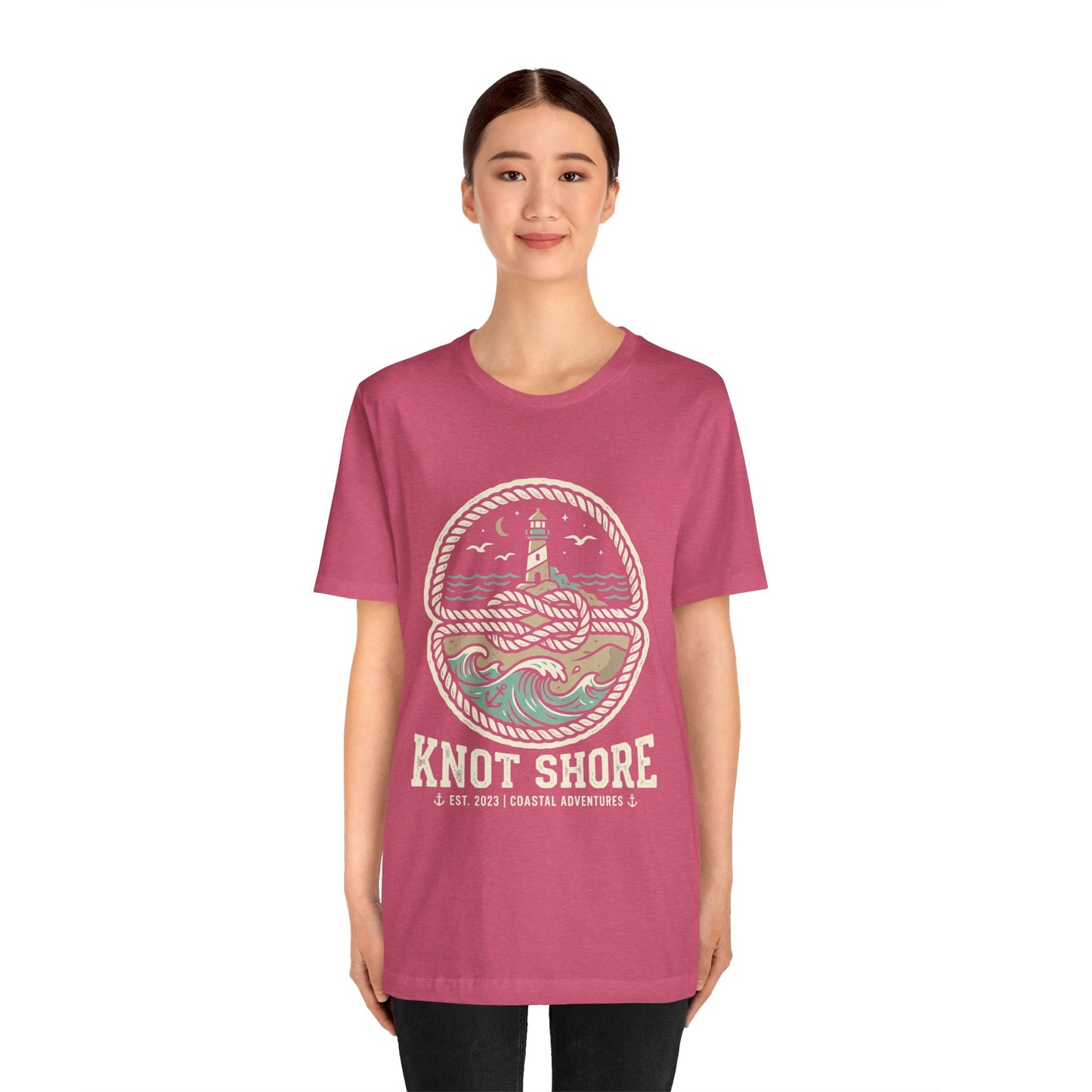 Knot Shore lighthouse rope waves T-Shirt | Coastal graphic tee