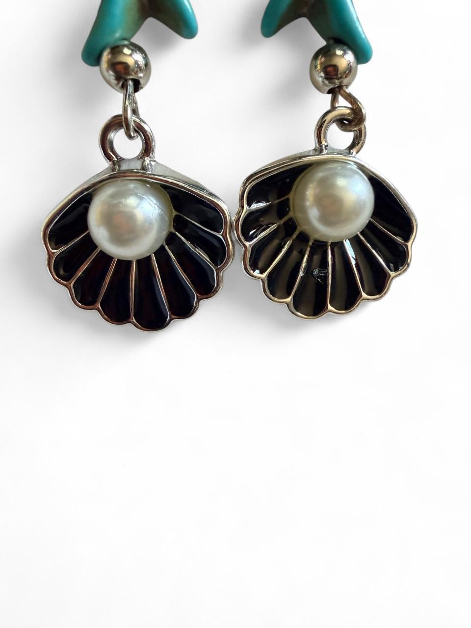 Handcrafted Turquoise Sea Turtle & Seashell Dangle Earrings
