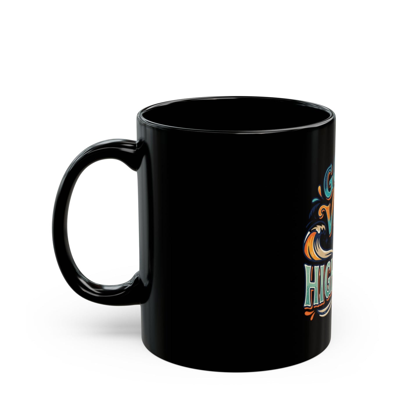 Good Vibes & High Tides Black Coffee Mug – Beachy Surf Sunset Ceramic Mug (11oz/15oz)