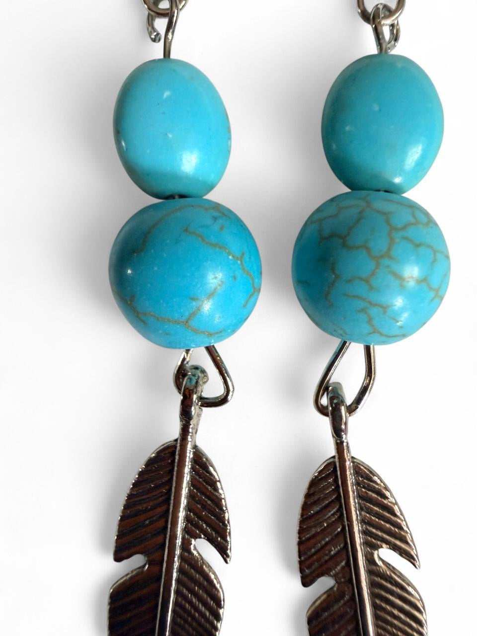 Harvest SOULS Silver Turquoise Feather Dangle Earrings
