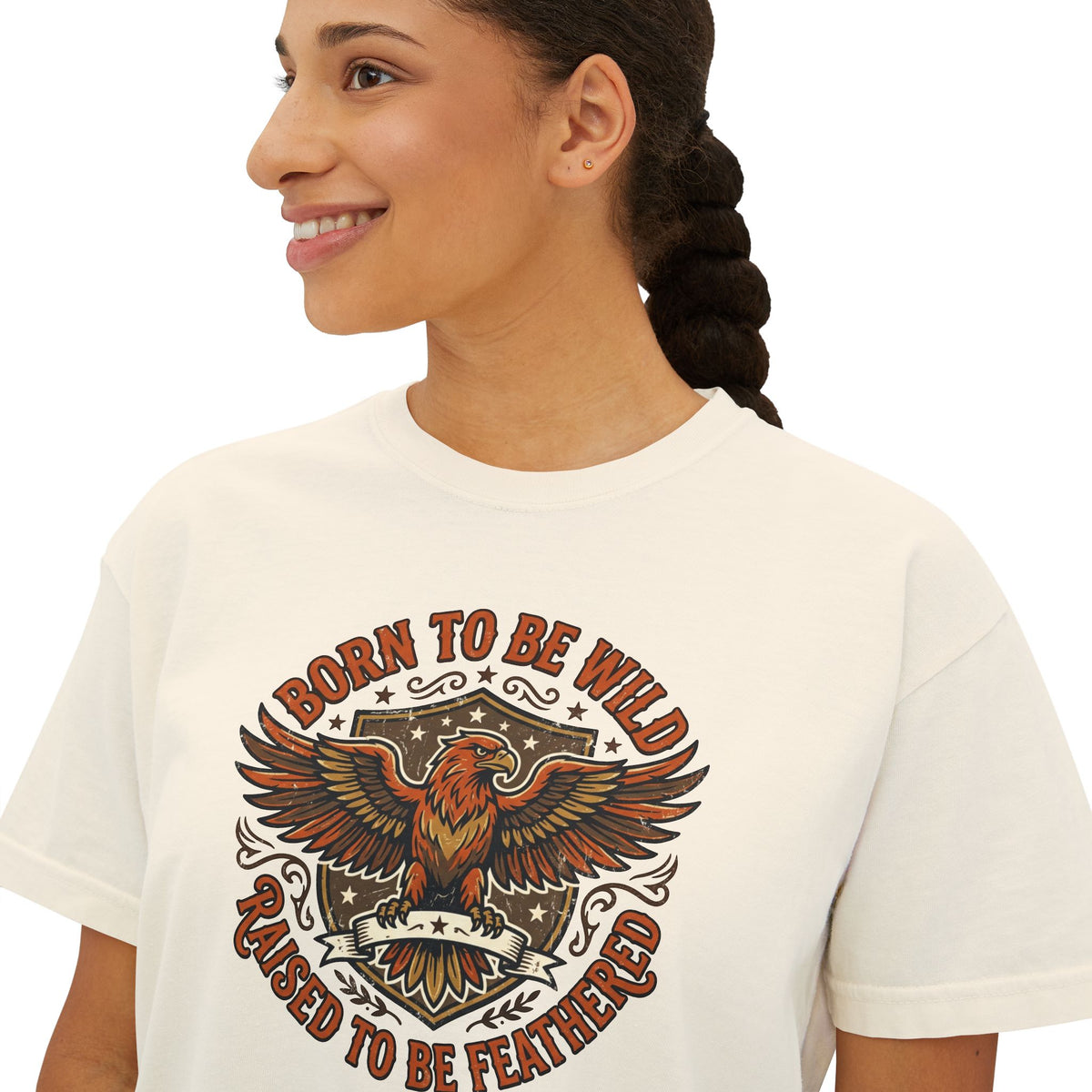 Born to Be Wild Eagle Graphic Tee — Women's Boxy Cropped T-Shirt