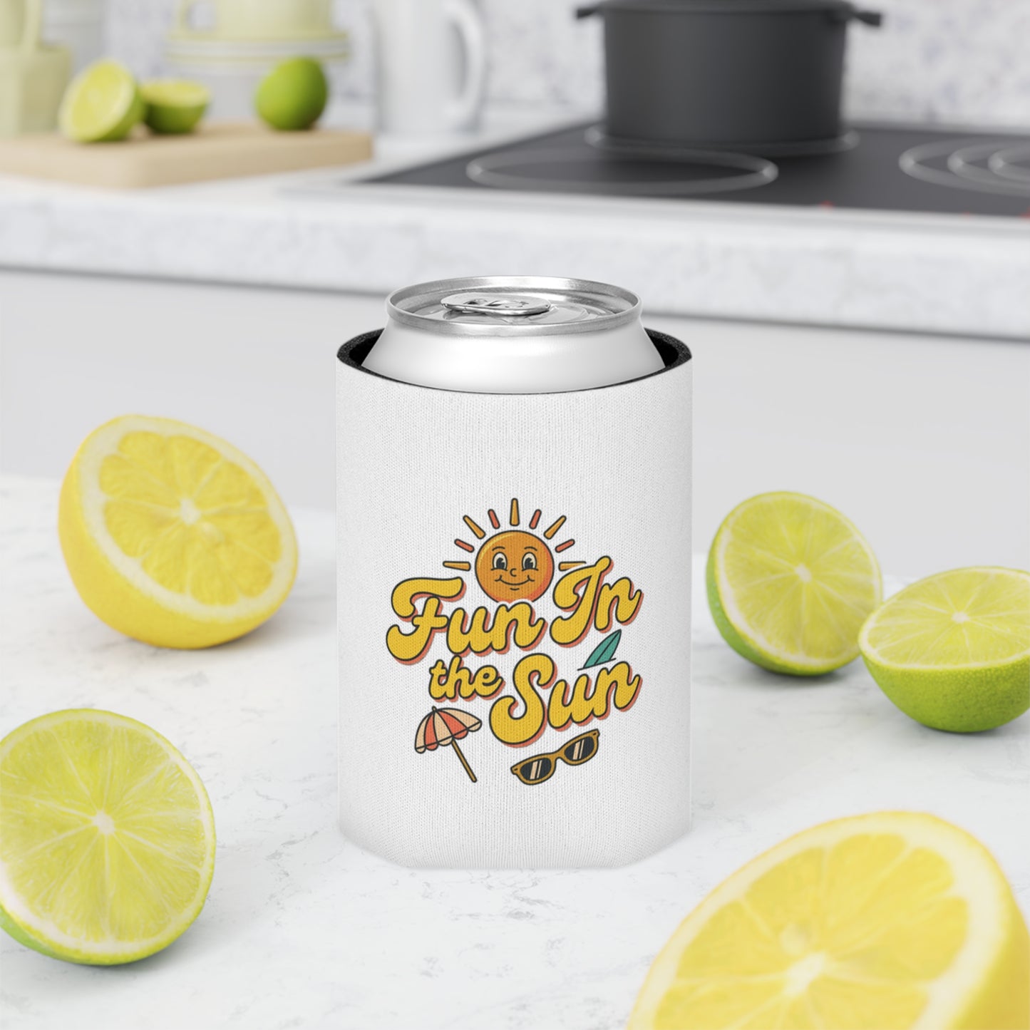 Can Cooler — "Fun in the Sun" Retro Sun Beach Drink Koozie