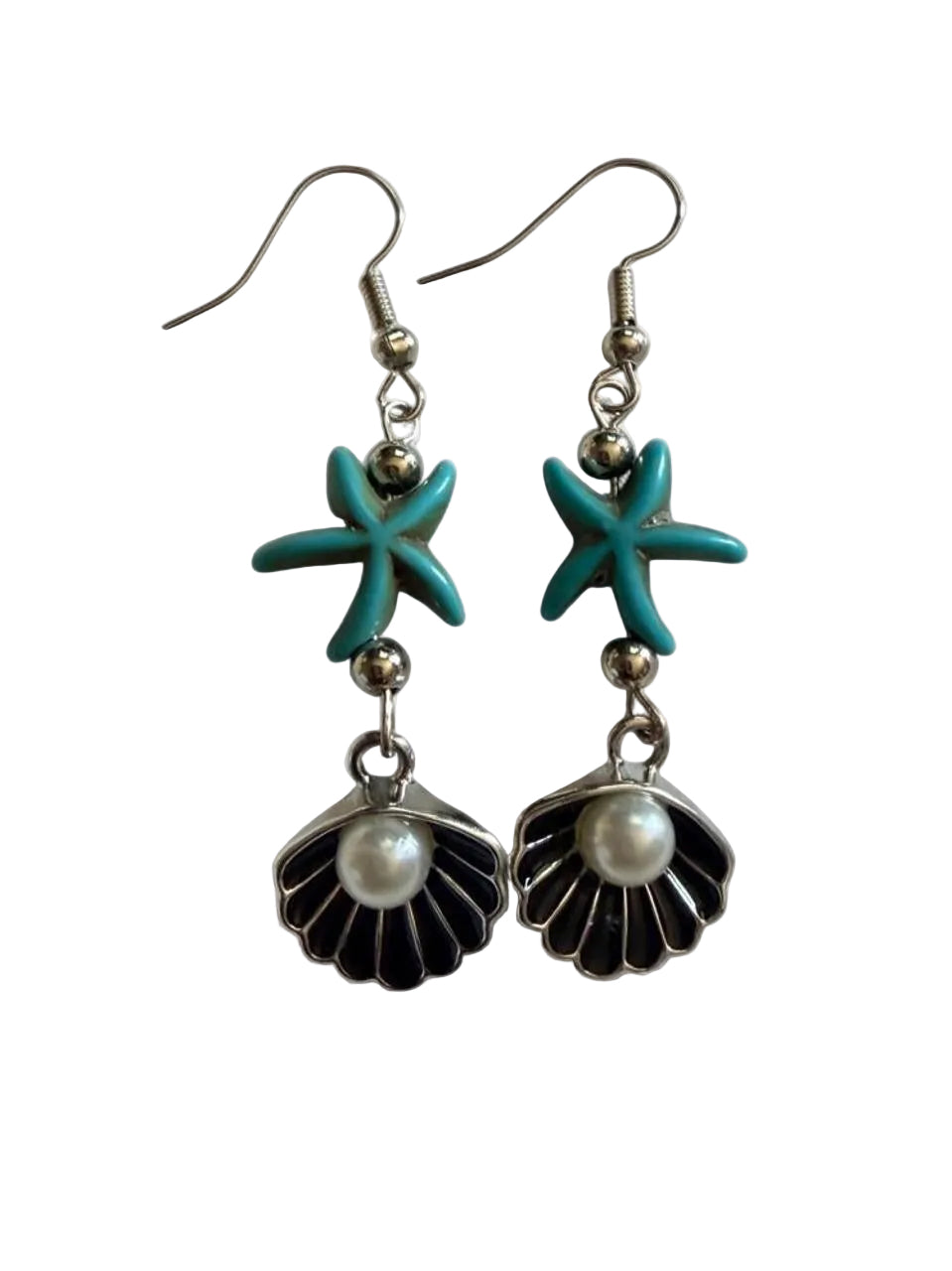 Handcrafted Turquoise Sea Turtle & Seashell Dangle Earrings