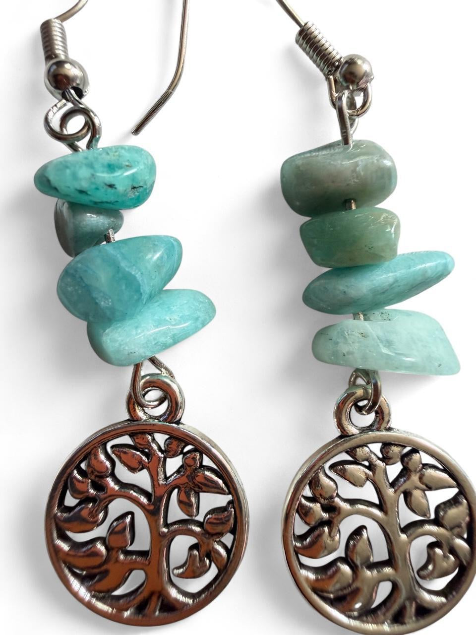 Tree of Life Amazonite Chip Earrings | Boho Handmade Dangle Earrings