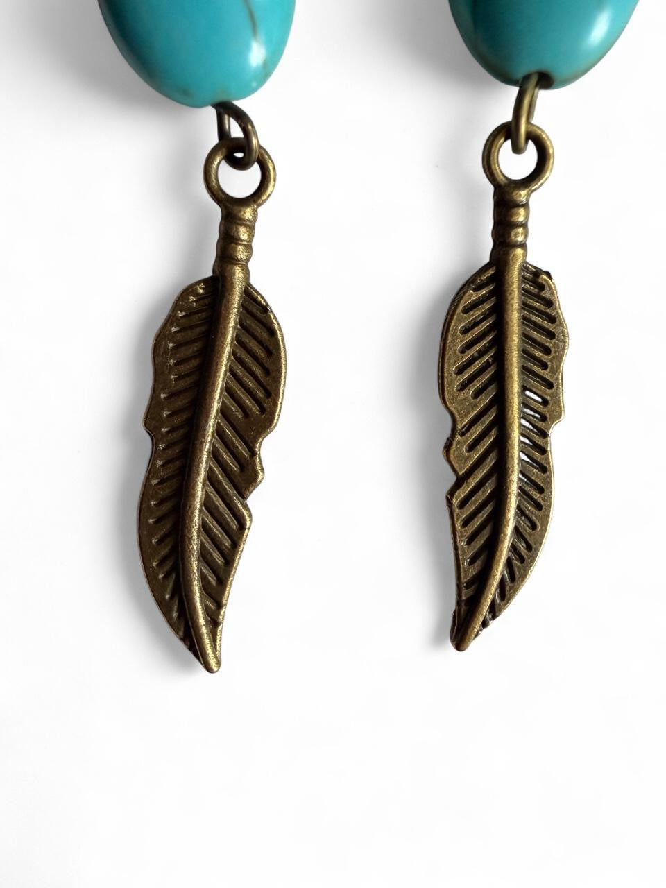 Desert Breeze Turquoise Feather Dangle Earrings – Boho Western Style