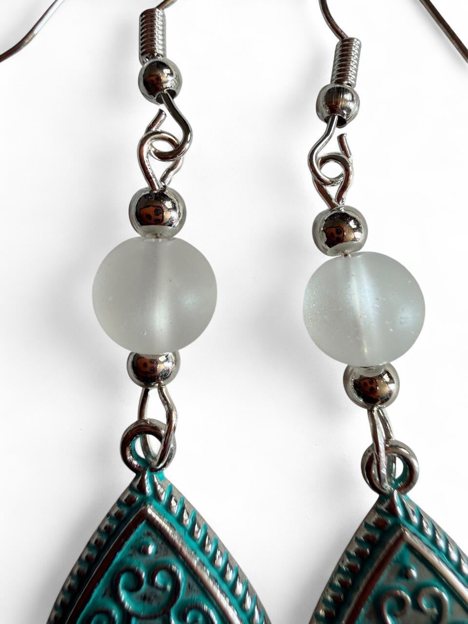Handmade Boho Turquoise & Frosted Teardrop Dangle Earrings