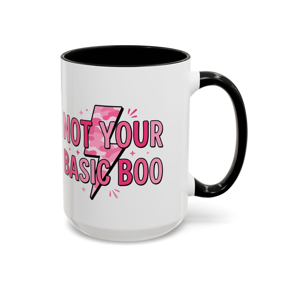 Not Your Basic Boo Coffee Mug — Cute Pink Ghost Accent Mug (11/15oz)