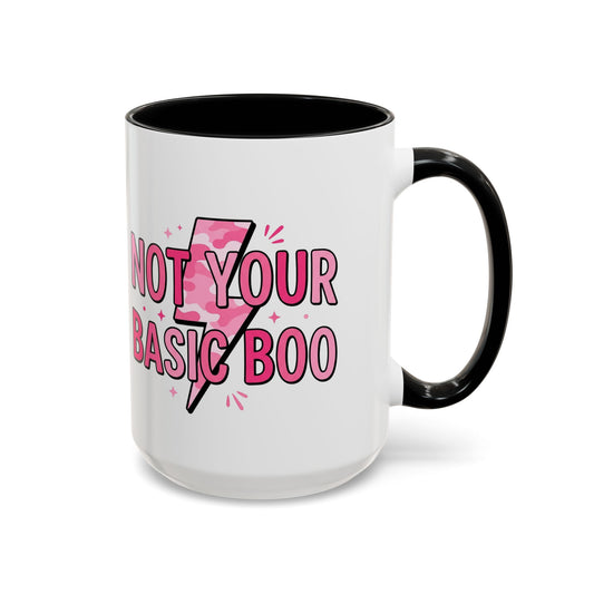 Not Your Basic Boo Coffee Mug — Cute Pink Ghost Accent Mug (11/15oz)