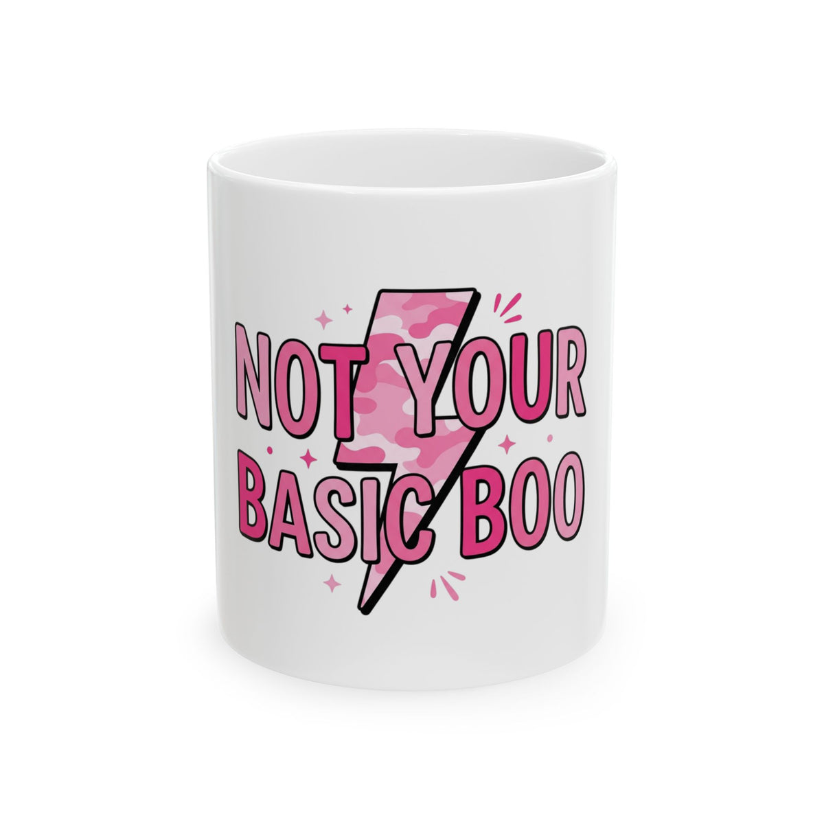 Not Your Basic Boo Mug — Pink Lightning Ceramic Coffee Cup (11oz & 15oz)