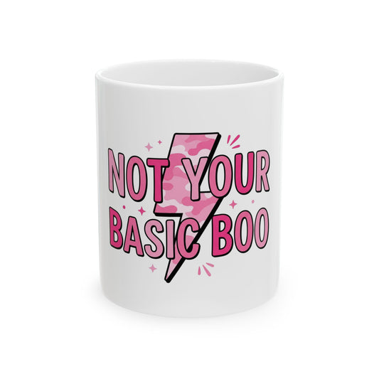 Not Your Basic Boo Mug — Pink Lightning Ceramic Coffee Cup (11oz & 15oz)