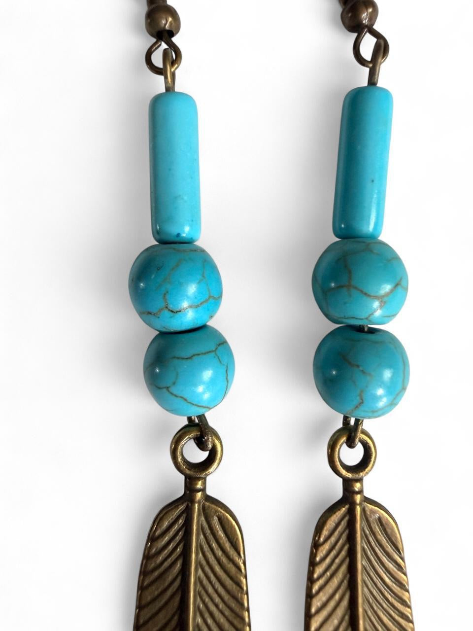 Harvest Souls Turquoise Feather Dangle Earrings
