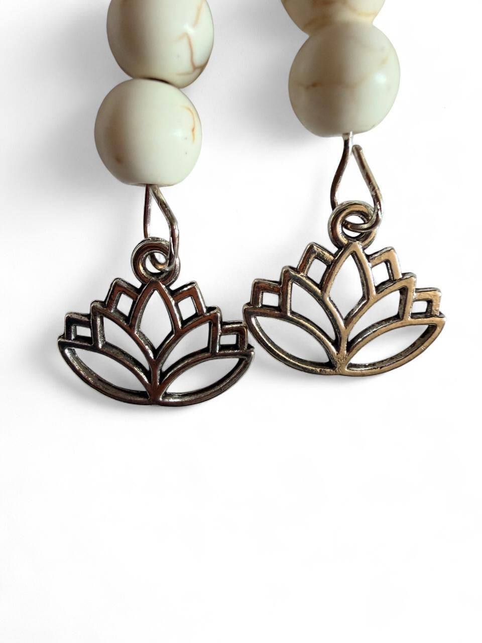 Handmade Cream Lotus Drop Earrings