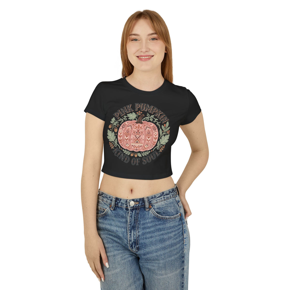 Pink Pumpkin Crop Tee — "Pink Pumpkin Kind of Soul" Autumn Graphic