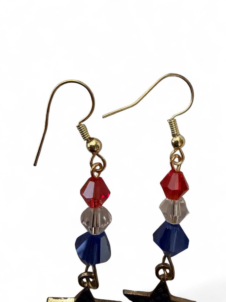 End of Summer Americana Star Earrings - Red White & Blue Patriotic Dangle