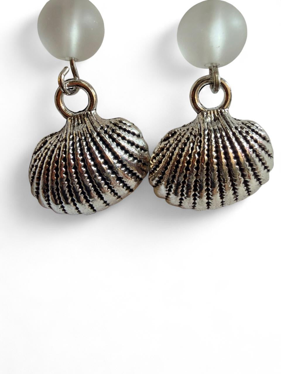 Handcrafted White Starfish & Seashell Dangle Earrings