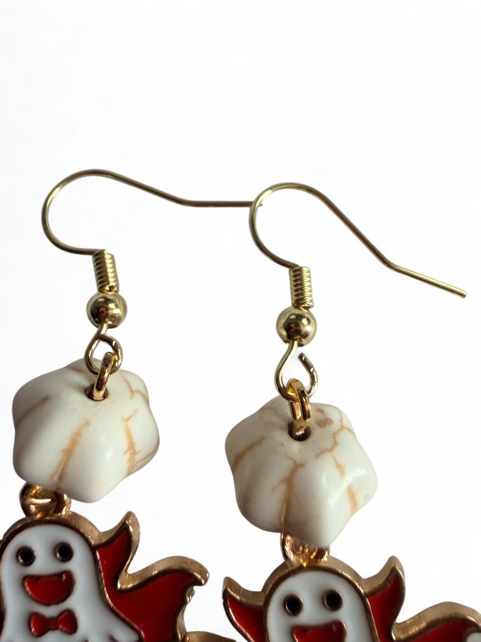 Boo-tiful Ghost Bat Earrings | Cute Halloween Ghost Dangle Earrings | White & Red Enamel Earrings | Boo-tiful Souls Collection