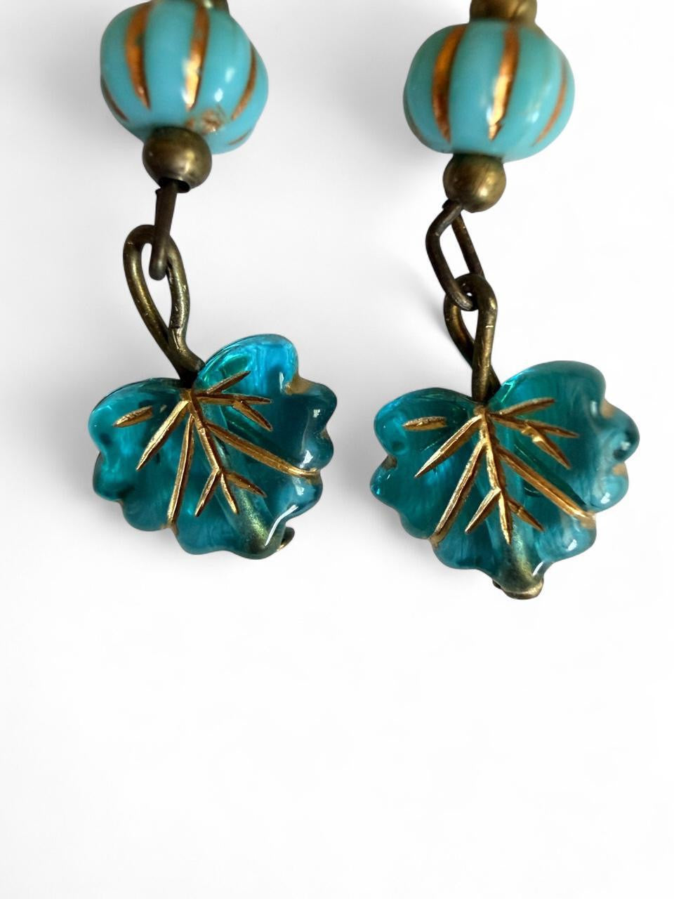 Harvest Souls – Turquoise Swirl & Blue Leaf Earrings