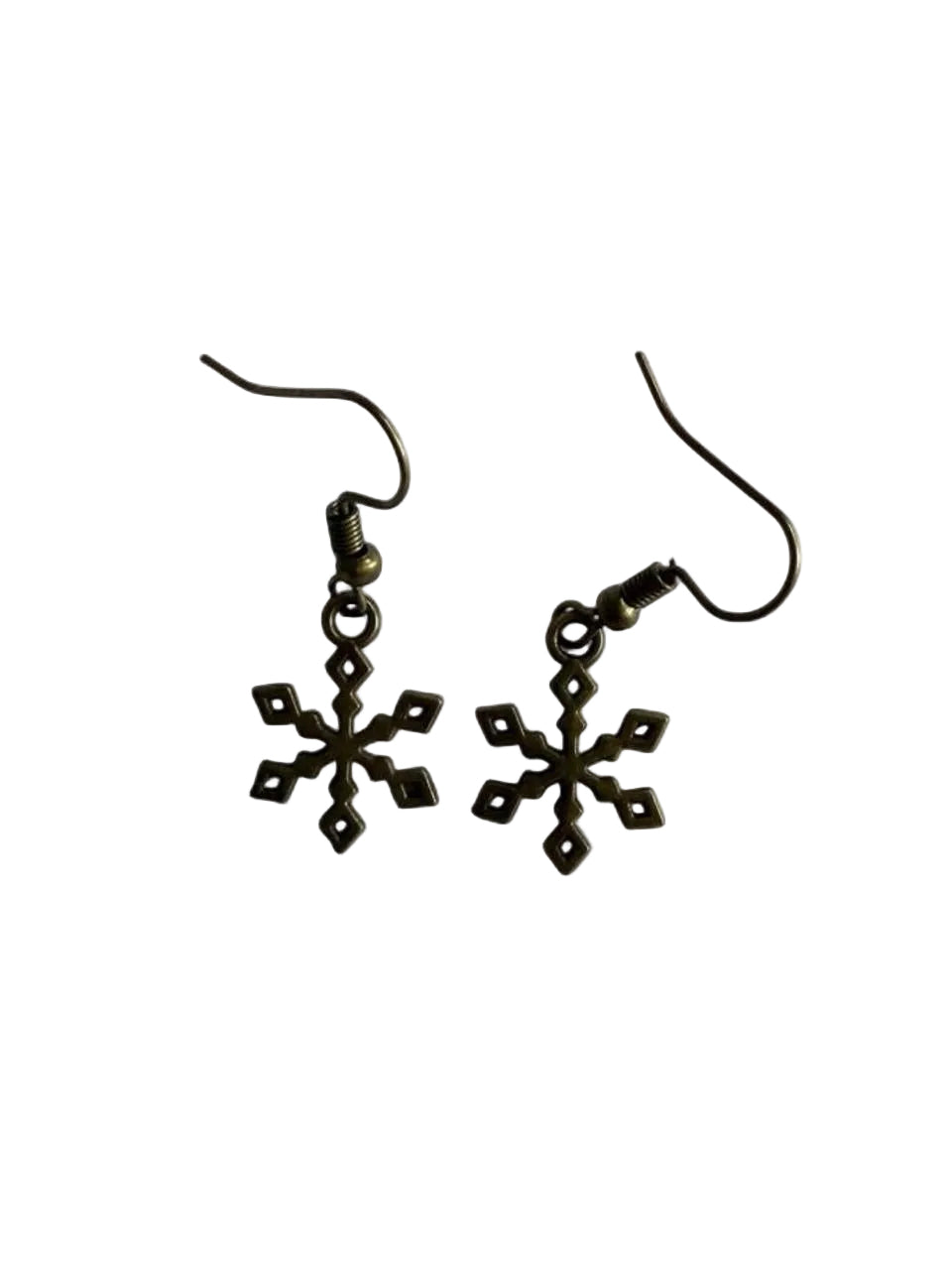 Handmade Bronze Snowflake Earrings – Winter Snow Dangles