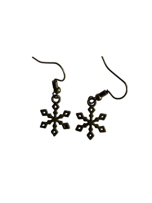 Handmade Bronze Snowflake Earrings – Winter Snow Dangles