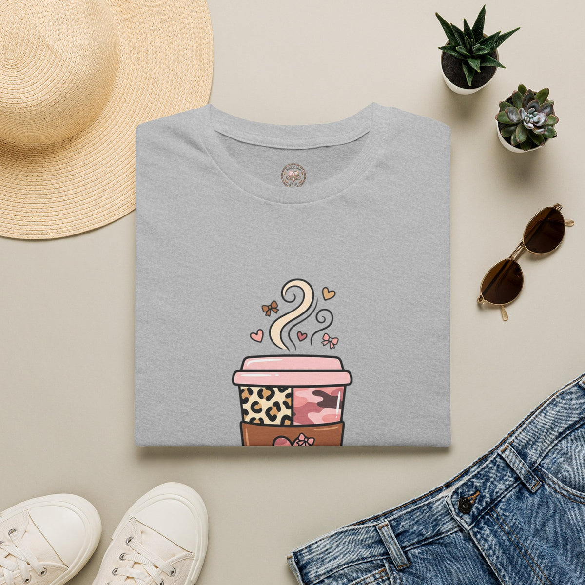 Fueled by Coffee & Camo T-Shirt — Cute Leopard Travel Coffee Cup Tee