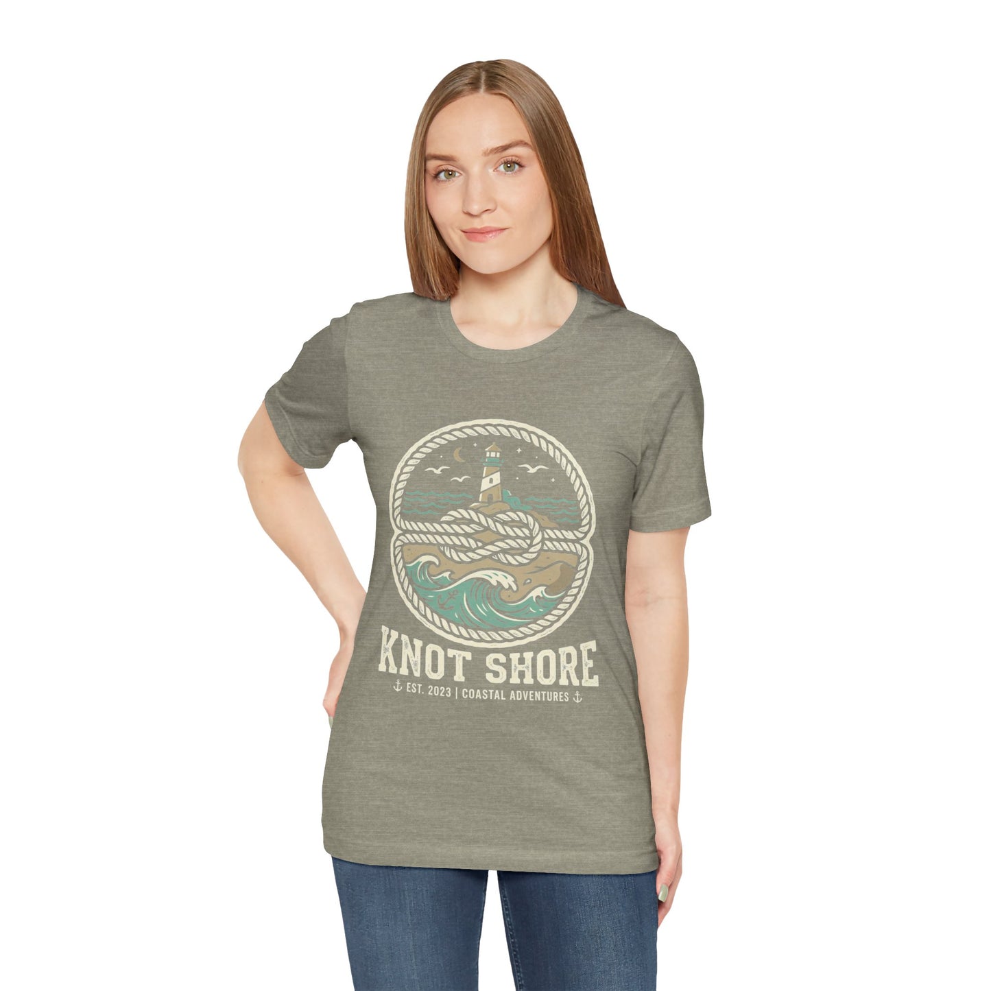 Knot Shore lighthouse rope waves T-Shirt | Coastal graphic tee