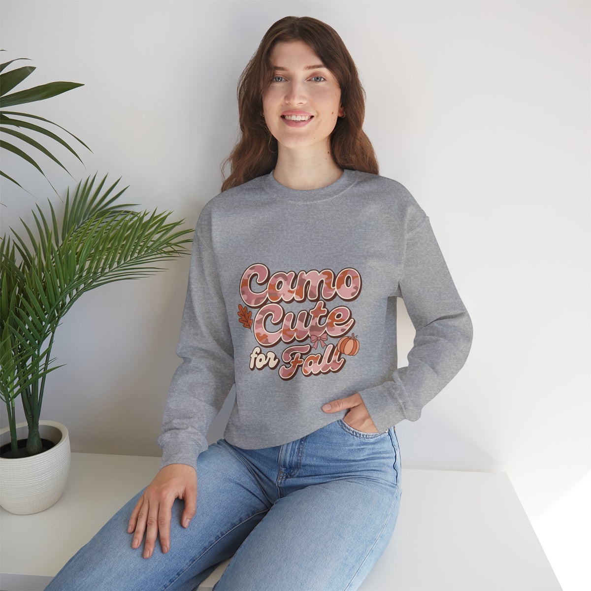 Fall 'Camo Cute for Fall' Crewneck Sweatshirt — Women's Autumn Graphic Pullover