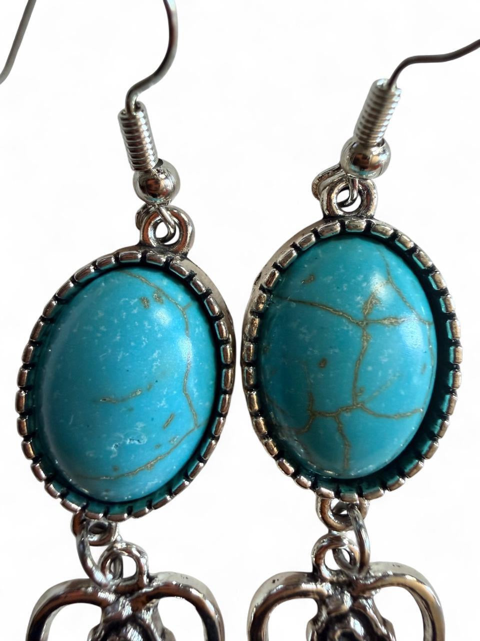 Handmade Turquoise & Silver Rose Heart Earrings