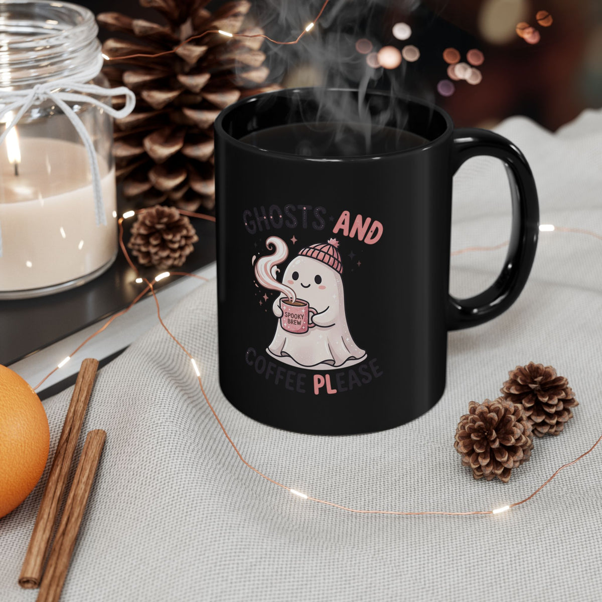 Coffee Ghost Mug — "Ghosts and Coffee Please" Cute Halloween Ceramic Mug