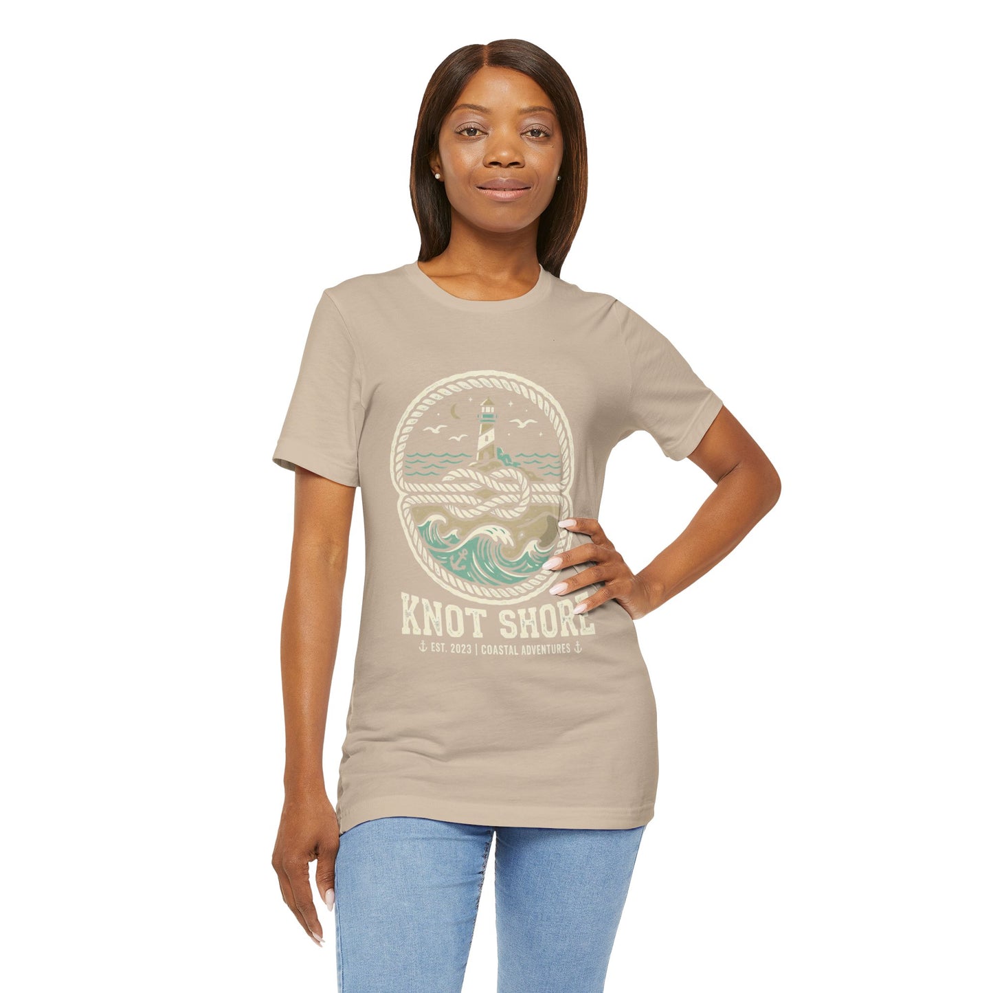Knot Shore lighthouse rope waves T-Shirt | Coastal graphic tee