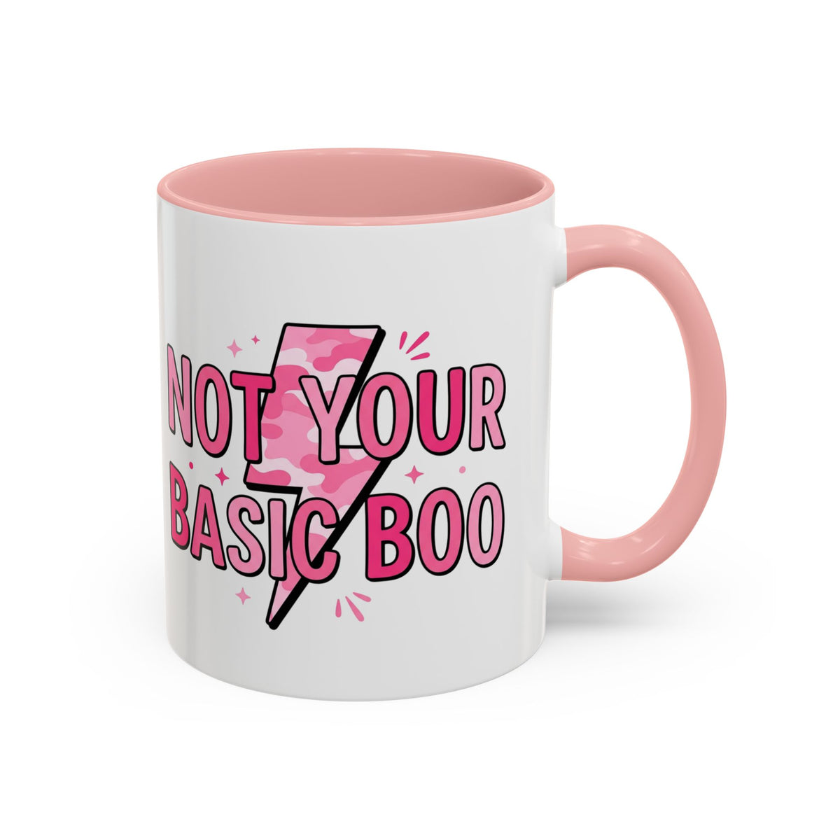 Not Your Basic Boo Coffee Mug — Cute Pink Ghost Accent Mug (11/15oz)