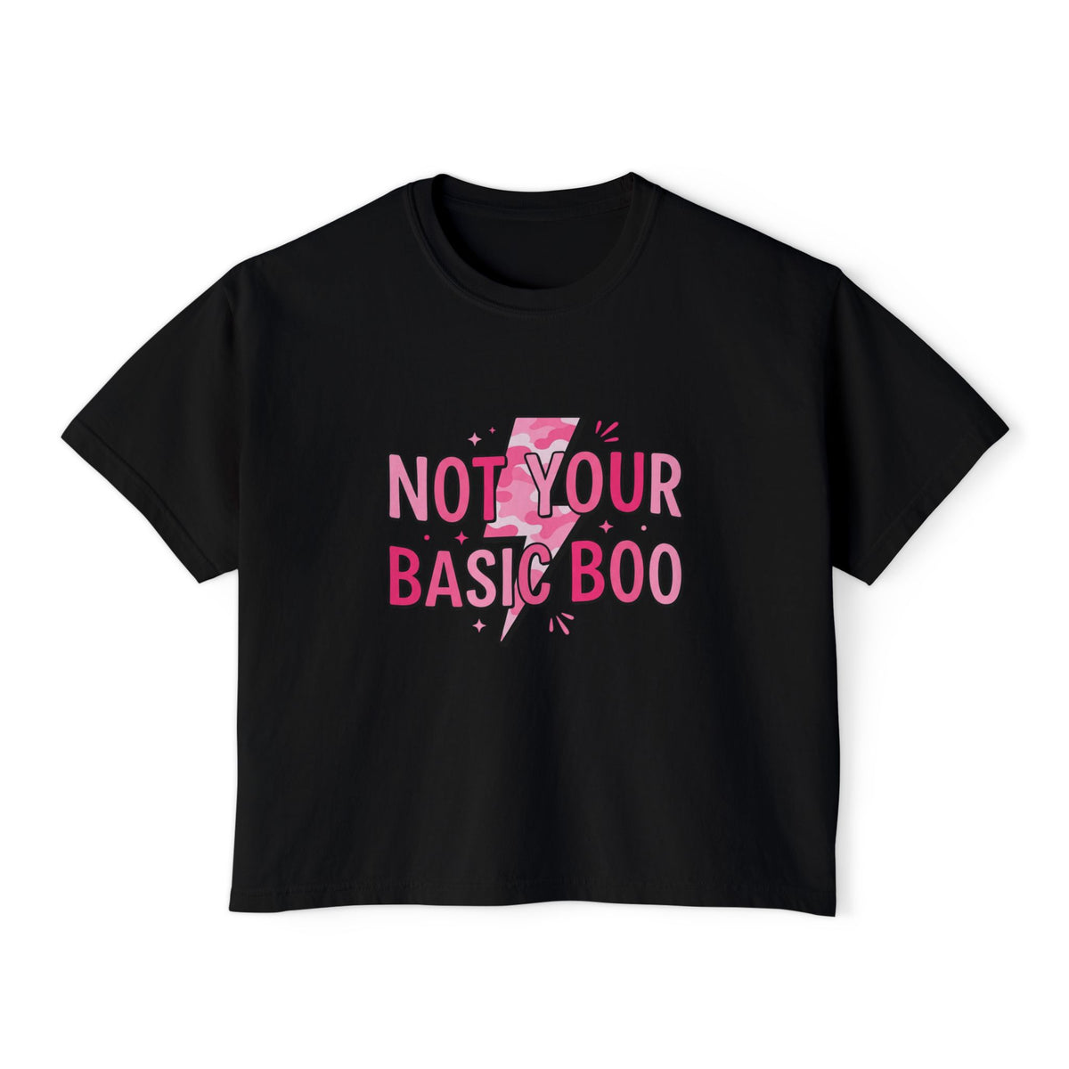 Not Your Basic Boo Women's Boxy Tee — Pink Lightning Graphic