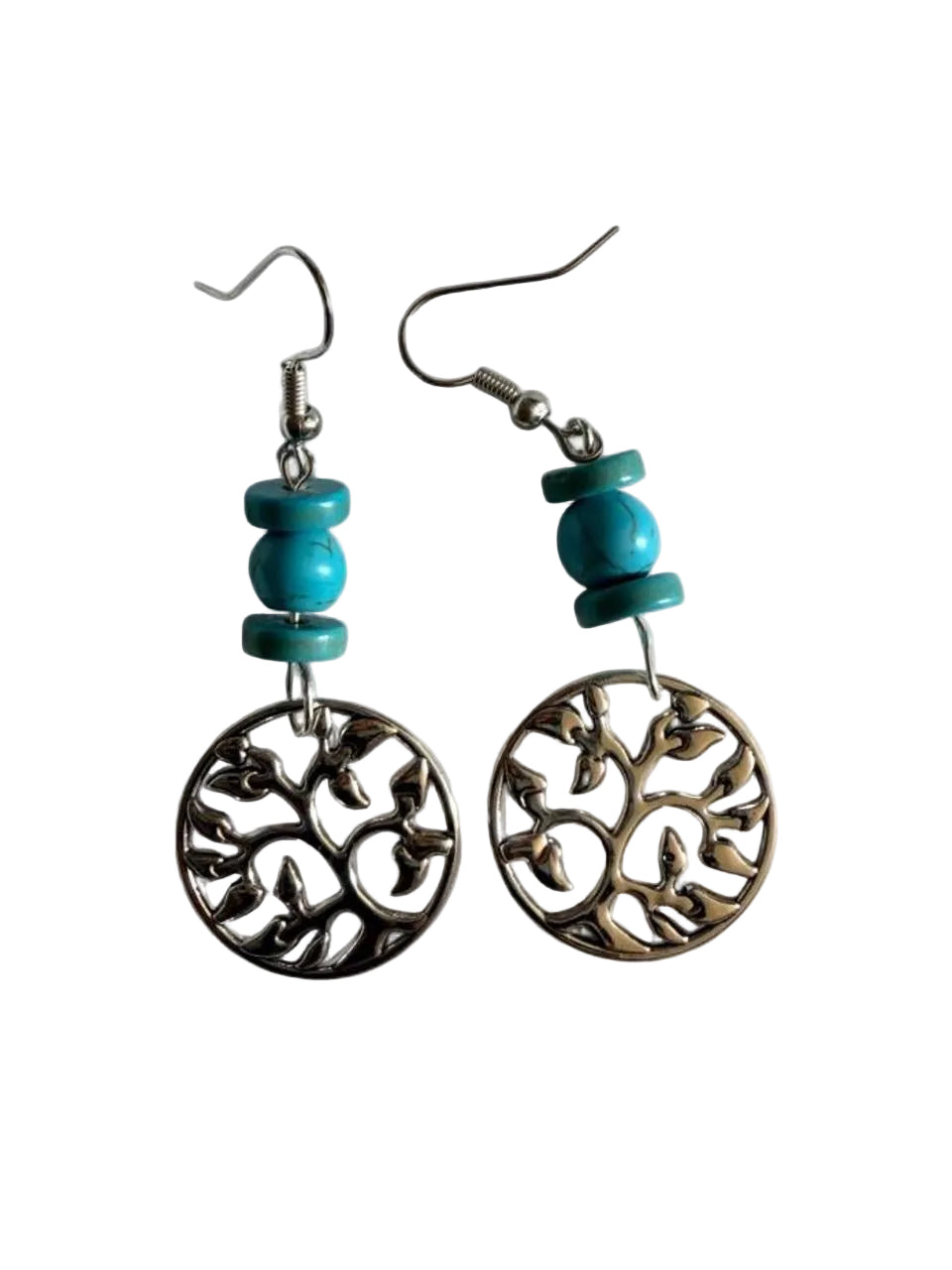 Turquoise Tree of Life Drop Earrings — Handmade